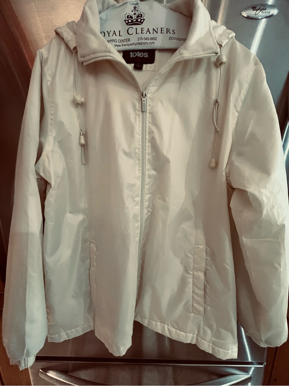 Totes White Large Lightweight Fleece Lined Hooded Windbreaker Shell Jacket EUC